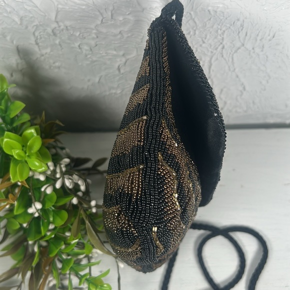 Chadwick Elegant Black Gold Beaded Crossbody Shoulder Evening Bag Rope Strap - Picture 5 of 14